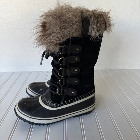 Sorel Joan of Artic Size 6.5 Black Tak Fur Suede Shearling snow boots - Picture 4 of 10